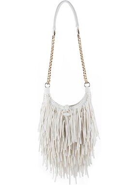 Women's Fringed Faux Suede Leather Cross Body Bag Chain Shoulder Bag Tassel Hand